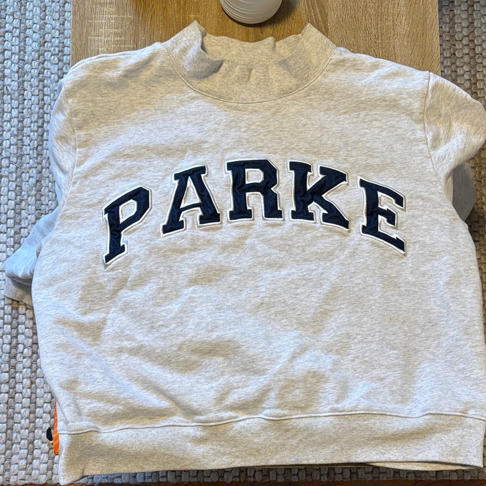 Parke Mockneck Gray Sweatshirt with Navy Lettering